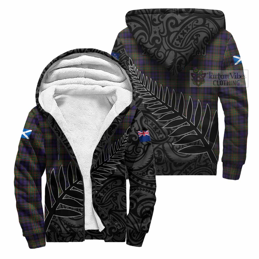 Tartan Vibes Clothing Clelland Crest Tartan Sherpa Hoodie with New Zealand Silver Fern Half Style