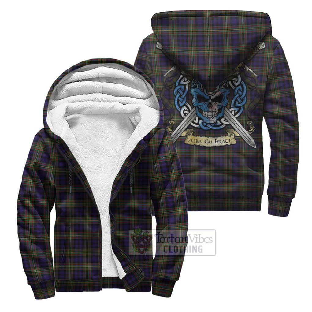 Tartan Vibes Clothing Clelland Tartan Sherpa Hoodie with Family Crest Celtic Skull Style