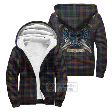 Clelland Tartan Sherpa Hoodie with Family Crest Celtic Skull Style