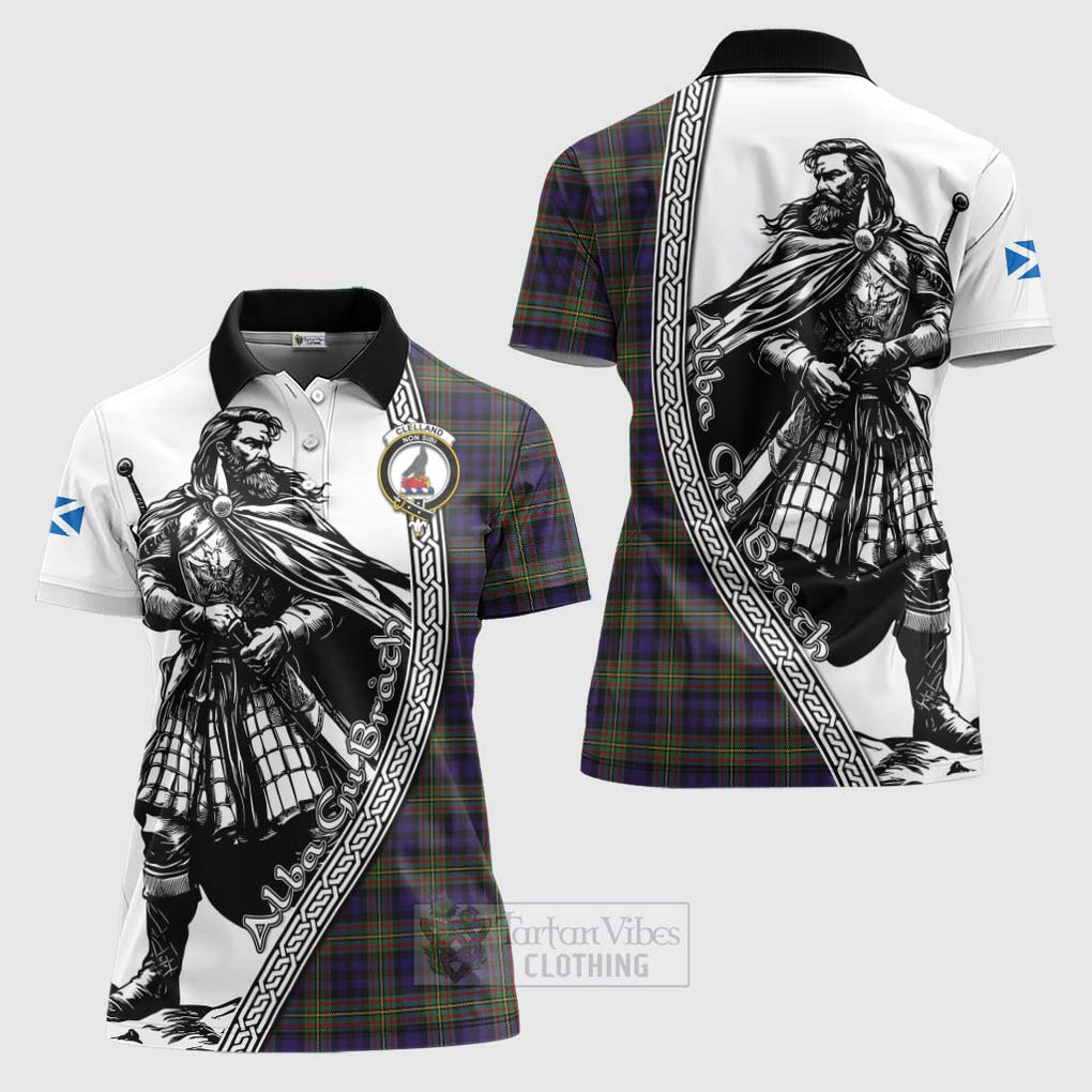 Tartan Vibes Clothing Clelland Tartan Clan Crest Women's Polo Shirt with Highlander Warrior Celtic Style