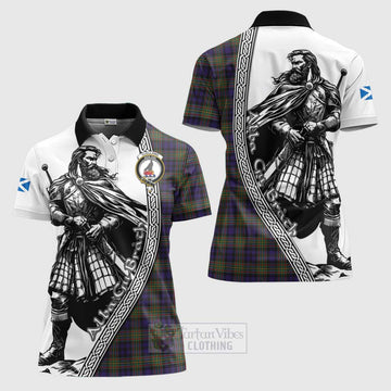 Clelland Tartan Clan Crest Women's Polo Shirt with Highlander Warrior Celtic Style