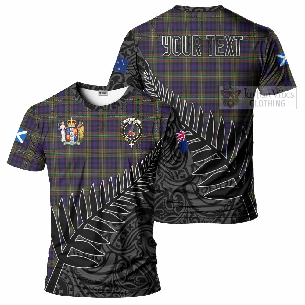 Tartan Vibes Clothing Clelland Crest Tartan T-Shirt with New Zealand Silver Fern Half Style