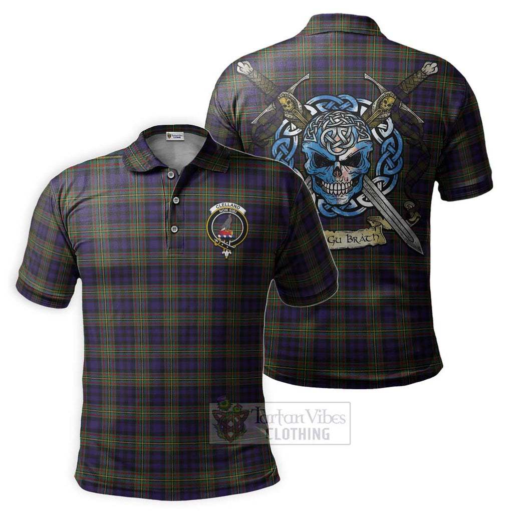 Tartan Vibes Clothing Clelland Tartan Polo Shirt with Family Crest Celtic Skull Style