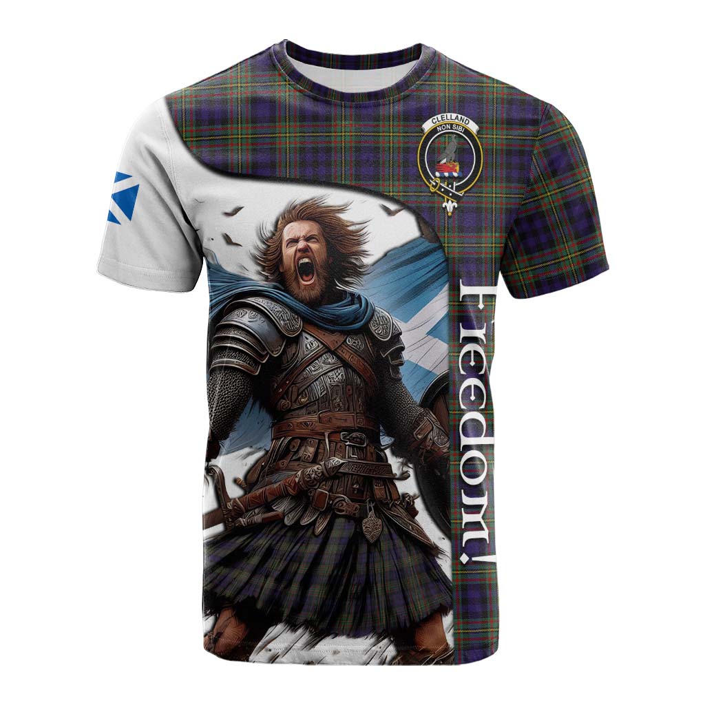 Tartan Vibes Clothing Clelland Crest Tartan Cotton T-shirt Inspired by the Freedom of Scottish Warrior