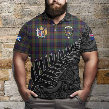 Clelland Crest Tartan Polo Shirt with New Zealand Silver Fern Half Style