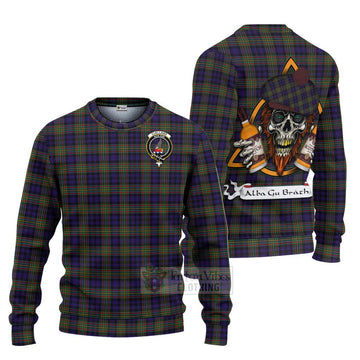 Clelland Tartan Ugly Sweater with Family Crest and Bearded Skull Holding Bottles of Whiskey