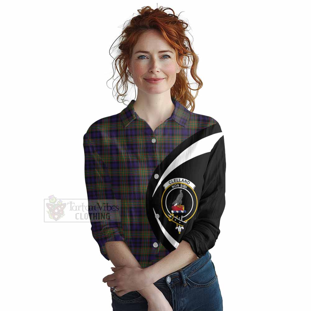 Tartan Vibes Clothing Clelland Tartan Women's Casual Shirt with Family Crest Circle Style