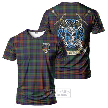 Clelland Tartan T-Shirt with Family Crest Celtic Skull Style