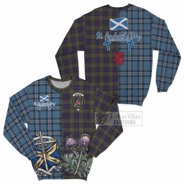 Clelland Tartan Sweatshirt Happy St. Andrew's Day Half Tartan Style