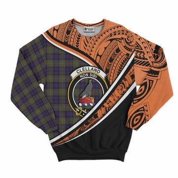 Clelland Crest Tartan Sweatshirt with Polynesian Vibes Style - Orange Version