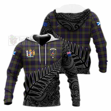 Clelland Crest Tartan Knitted Hoodie with New Zealand Silver Fern Half Style