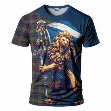 Clelland Tartan Family Crest T-Shirt with Scottish Majestic Lion