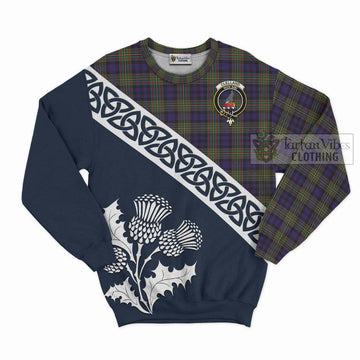 Clelland Tartan Sweatshirt Featuring Thistle and Scotland Map