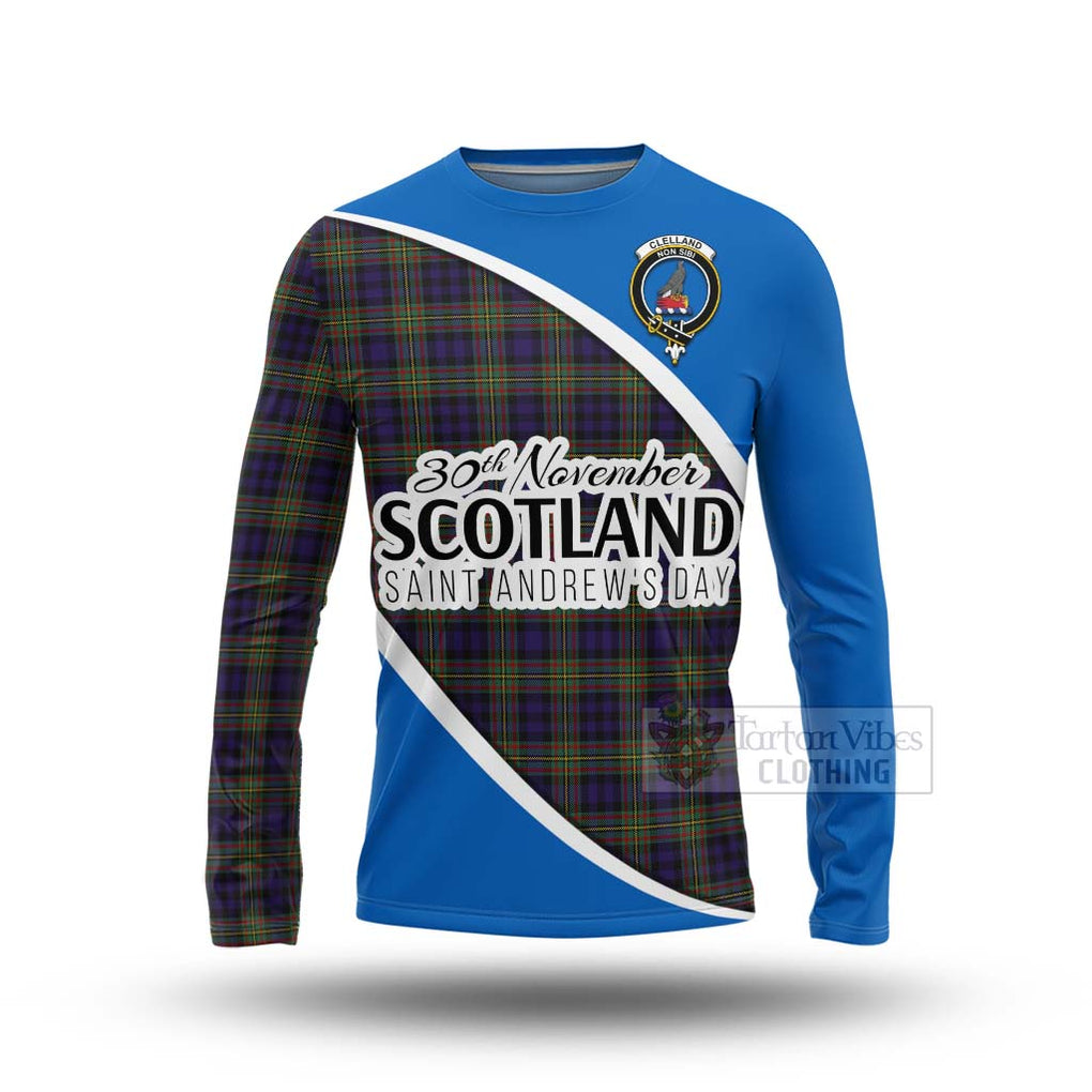 Tartan Vibes Clothing Clelland Family Crest Tartan Long Sleeve T-Shirt Celebrate Saint Andrew's Day in Style