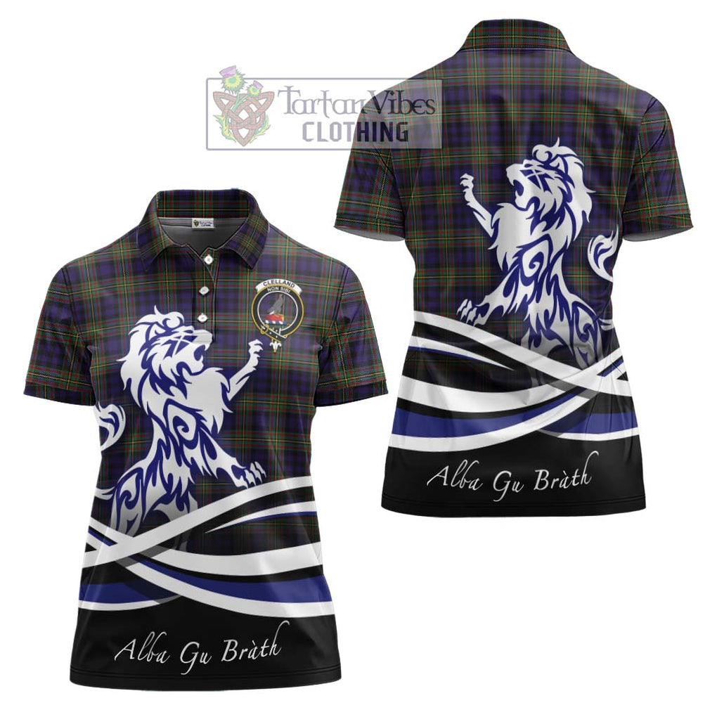 Clelland Tartan Women's Polo Shirt with Alba Gu Brath Regal Lion Emblem Women - Tartanvibesclothing Shop