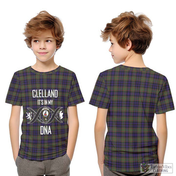 Clelland Tartan Kid T-Shirt with Family Crest DNA In Me Style