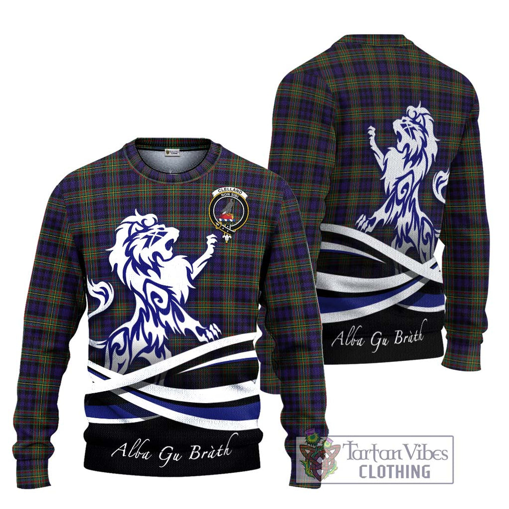 Clelland Tartan Knitted Sweater with Alba Gu Brath Regal Lion Emblem Unisex - Tartanvibesclothing Shop