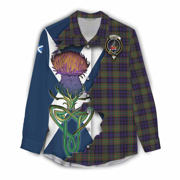 Clelland Tartan Family Crest Women's Casual Shirt Scottish Thistle Celtic Inspired Female - Tartan Vibes Clothing
