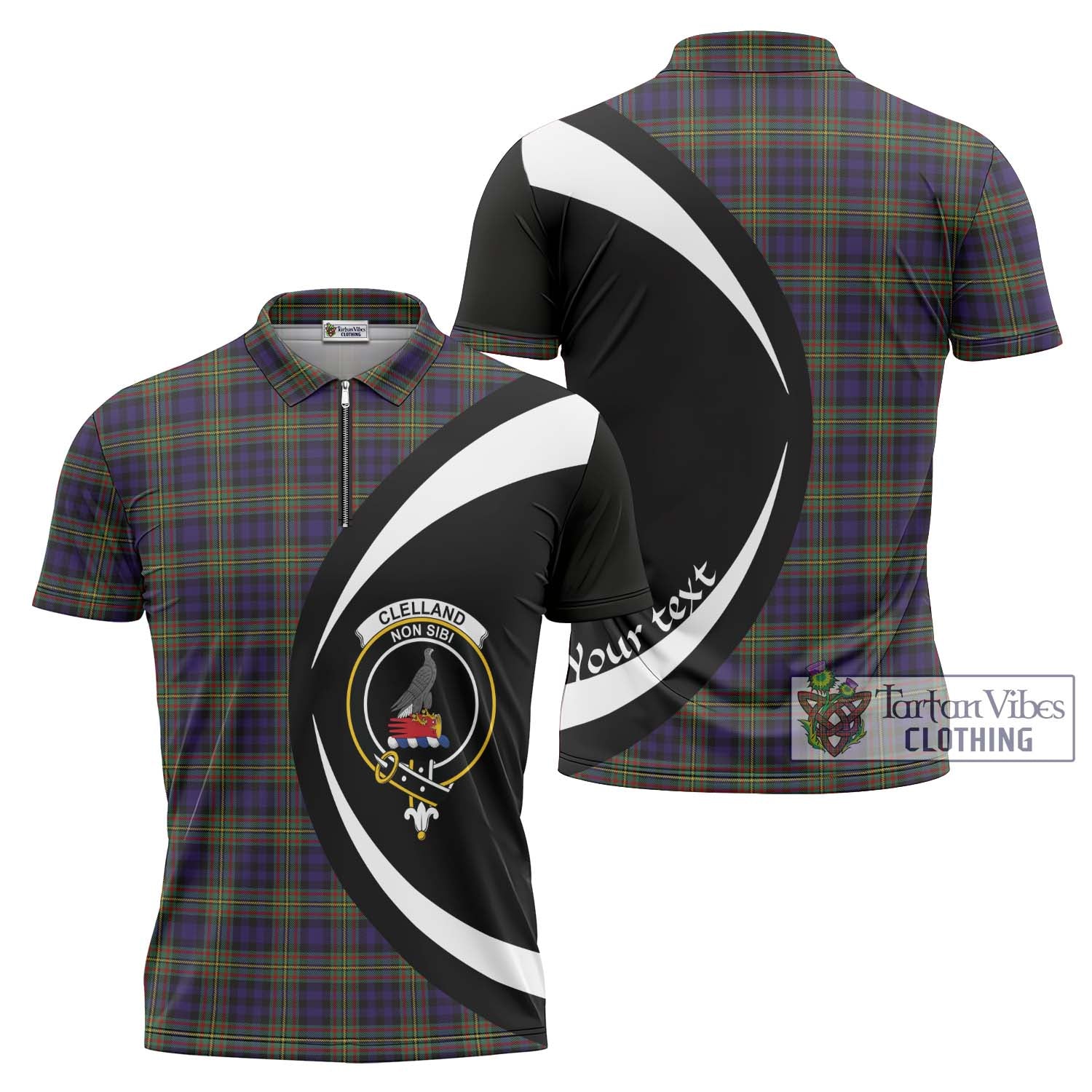 Tartan Vibes Clothing Clelland Tartan Zipper Polo Shirt with Family Crest Circle Style