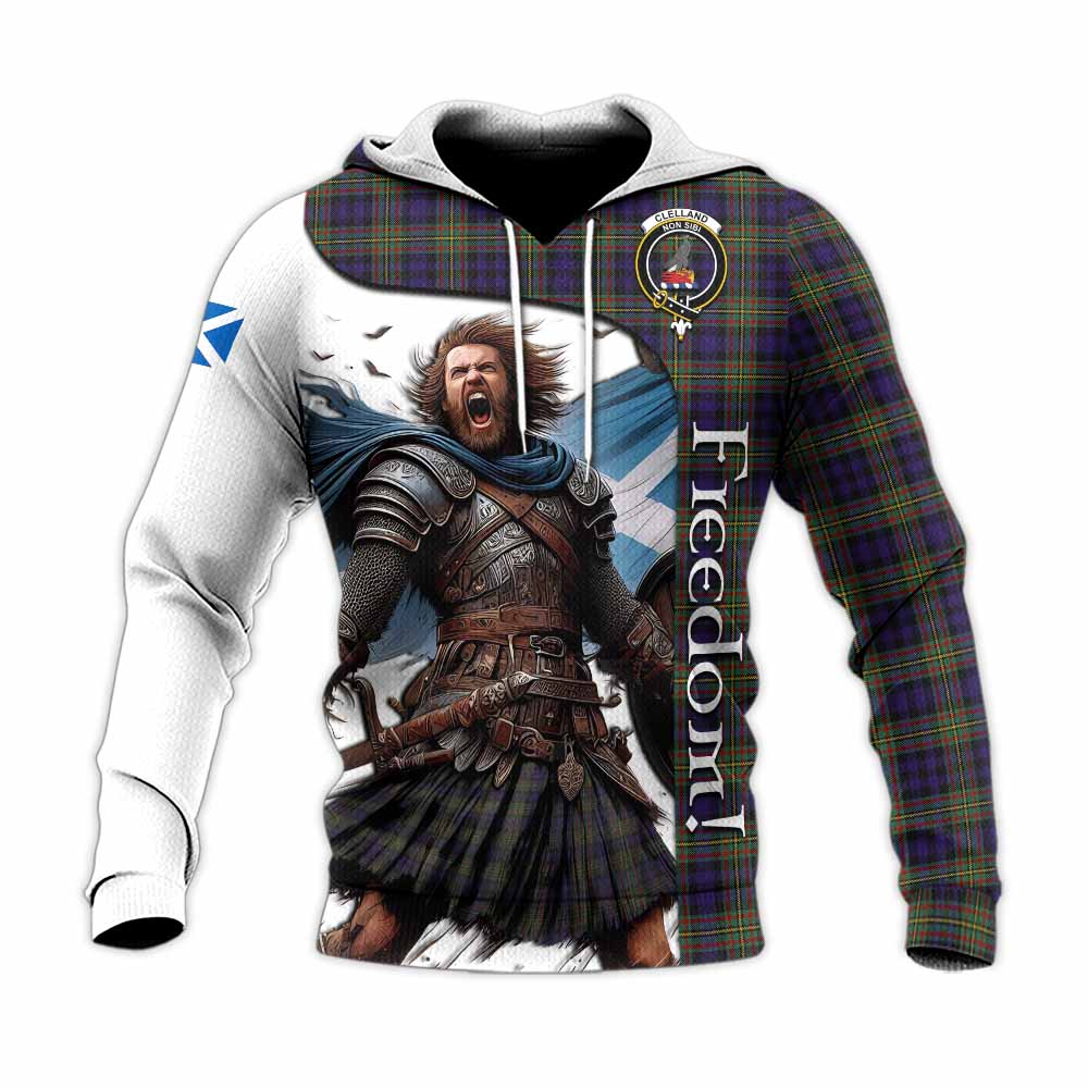 Tartan Vibes Clothing Clelland Crest Tartan Knitted Hoodie Inspired by the Freedom of Scottish Warrior