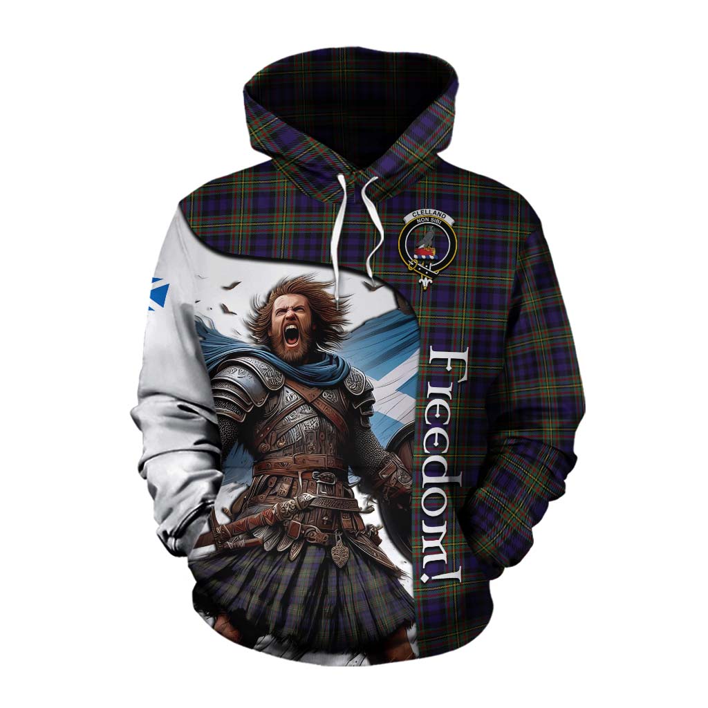 Tartan Vibes Clothing Clelland Crest Tartan Cotton Hoodie Inspired by the Freedom of Scottish Warrior