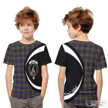 Clelland Tartan Kid T-Shirt with Family Crest Circle Style