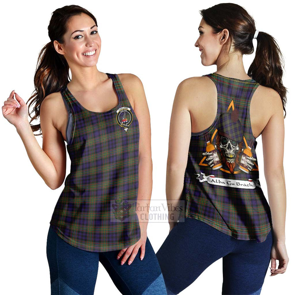 Tartan Vibes Clothing Clelland Tartan Women's Racerback Tanks with Family Crest and Bearded Skull Holding Bottles of Whiskey