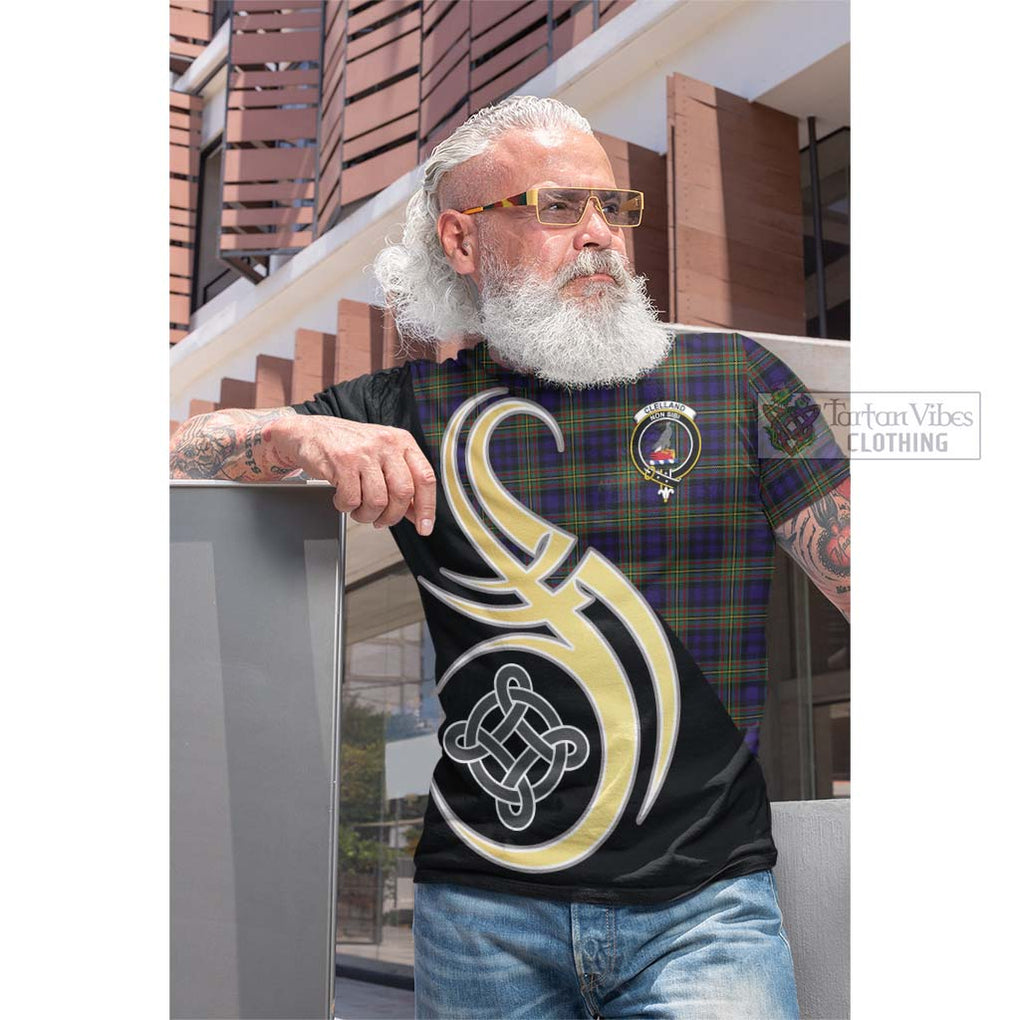 Tartan Vibes Clothing Clelland Tartan Cotton T-shirt with Family Crest and Celtic Symbol Style