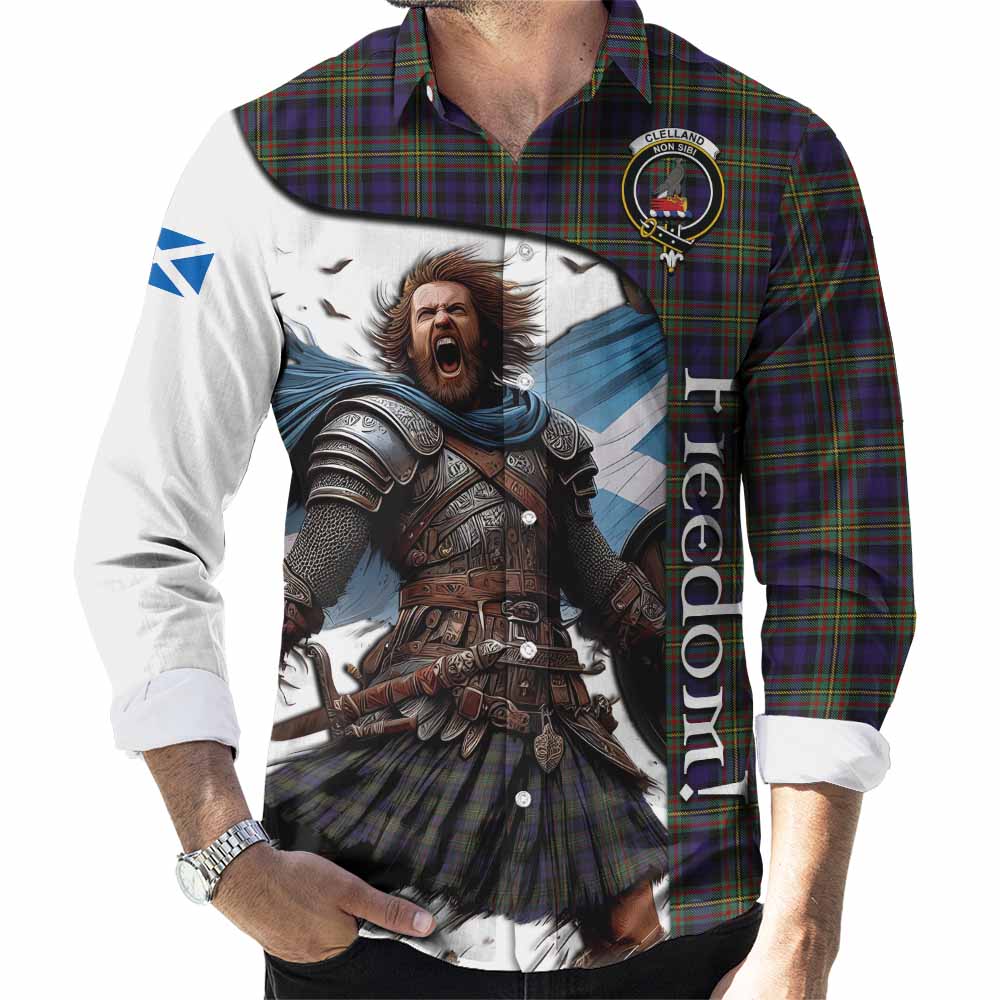 Tartan Vibes Clothing Clelland Crest Tartan Long Sleeve Button Shirt Inspired by the Freedom of Scottish Warrior