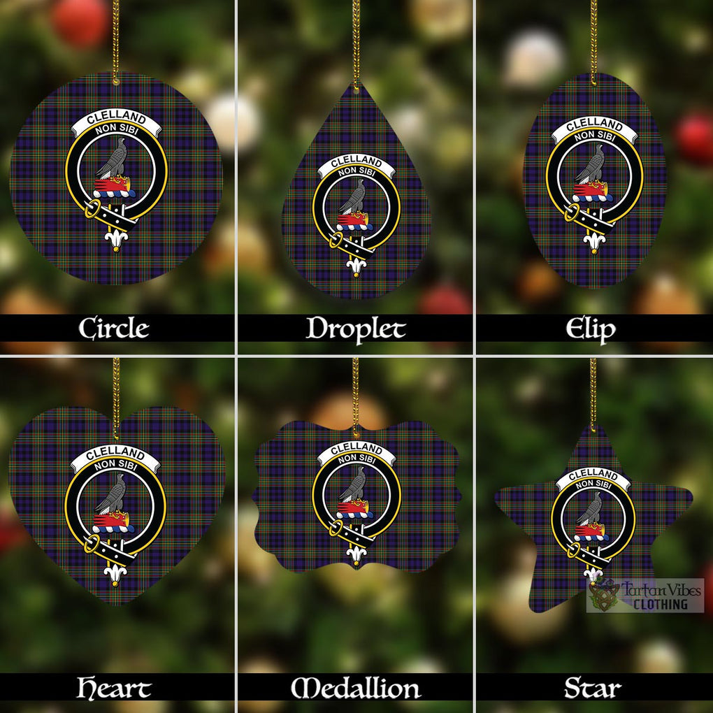 Tartan Vibes Clothing Clelland Tartan Christmas Aluminium Ornament with Family Crest