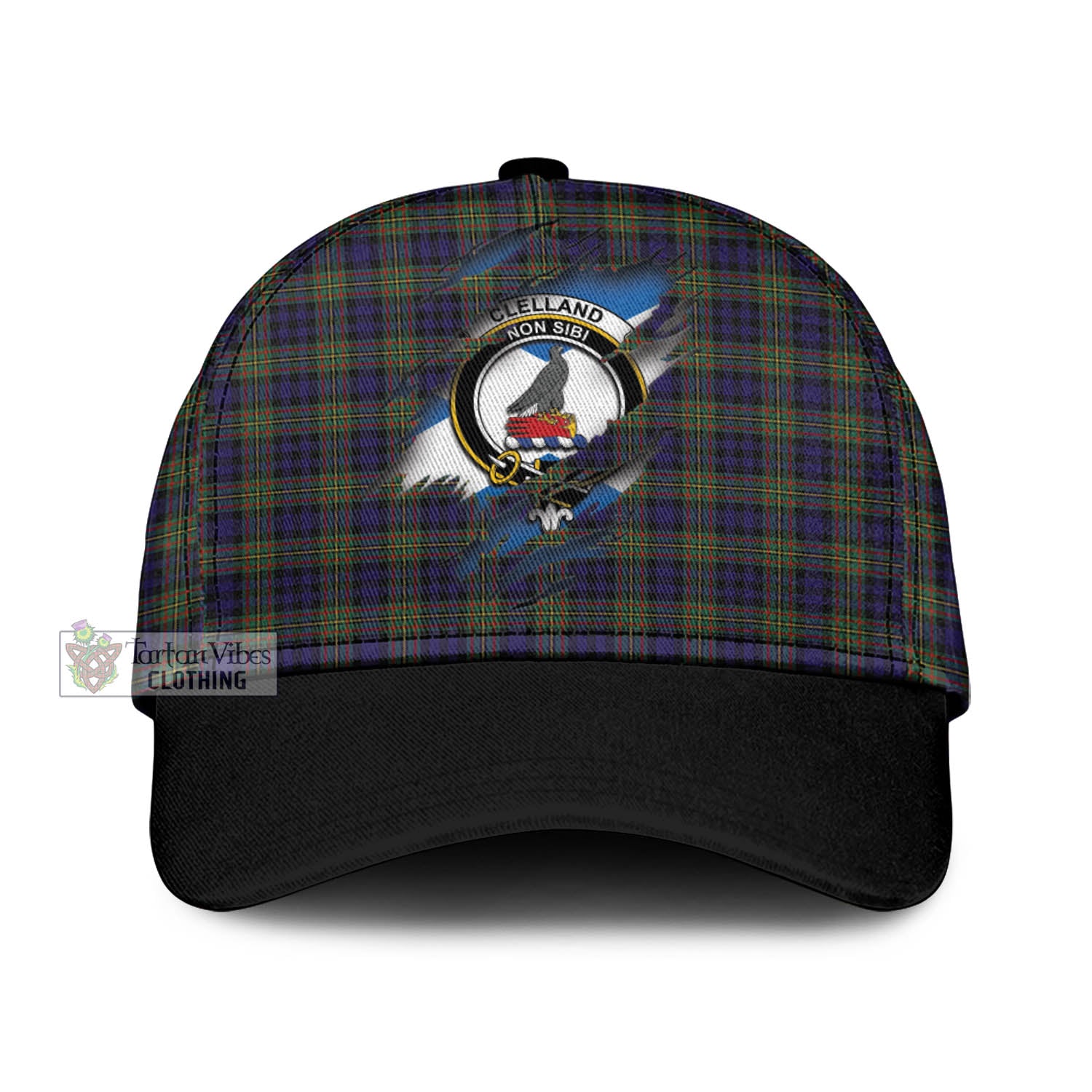 Tartan Vibes Clothing Clelland Tartan Classic Cap with Family Crest In Me Style