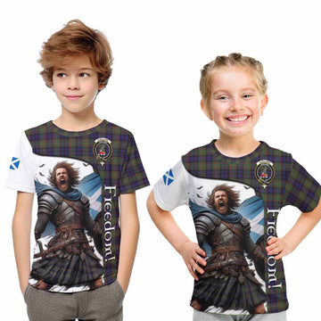 Clelland Crest Tartan Kid T-Shirt Inspired by the Freedom of Scottish Warrior