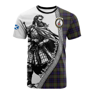 Clelland Tartan Clan Crest Cotton T-shirt with Highlander Warrior Celtic Style