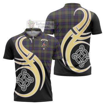 Clelland Tartan Zipper Polo Shirt with Family Crest and Celtic Symbol Style