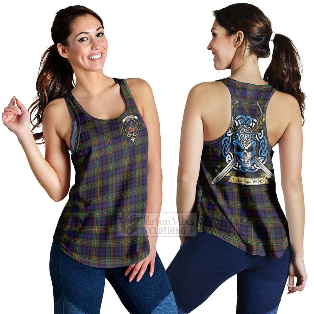 Tartan Vibes Clothing Clelland Tartan Women's Racerback Tanks with Family Crest Celtic Skull Style