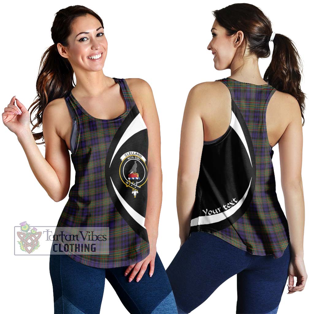 Clelland Tartan Women's Racerback Tanks with Family Crest Circle Style 4XL - Tartan Vibes Clothing