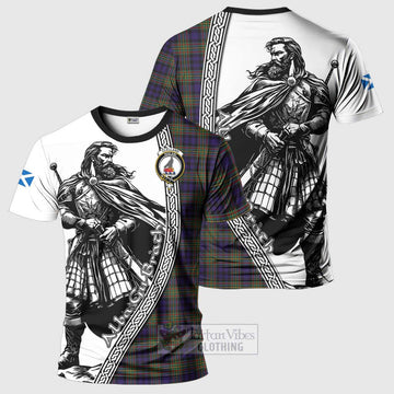 Clelland Tartan Clan Crest T-Shirt with Highlander Warrior Celtic Style