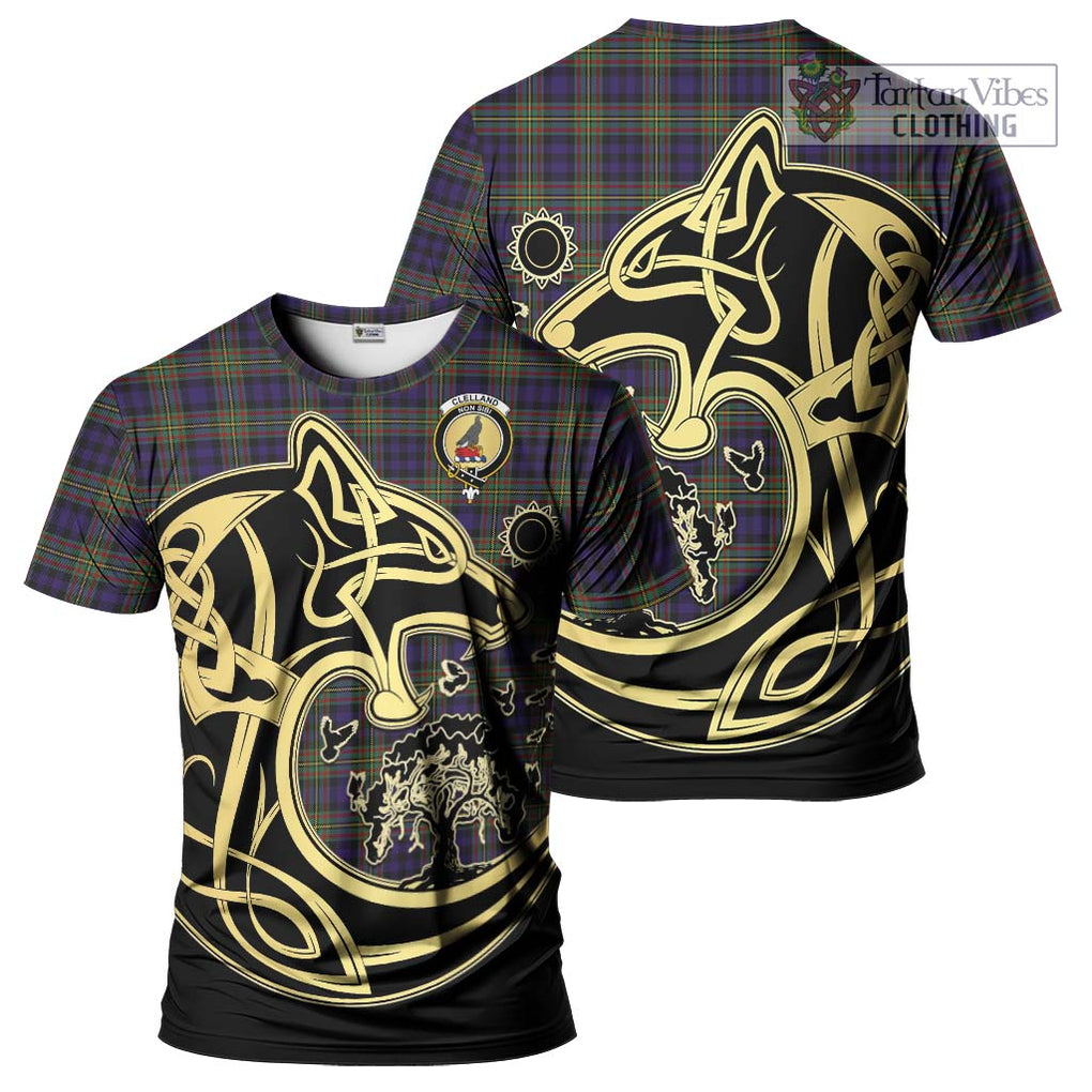 Clelland Tartan T-Shirt with Family Crest Celtic Wolf Style Kid's Shirt - Tartan Vibes Clothing