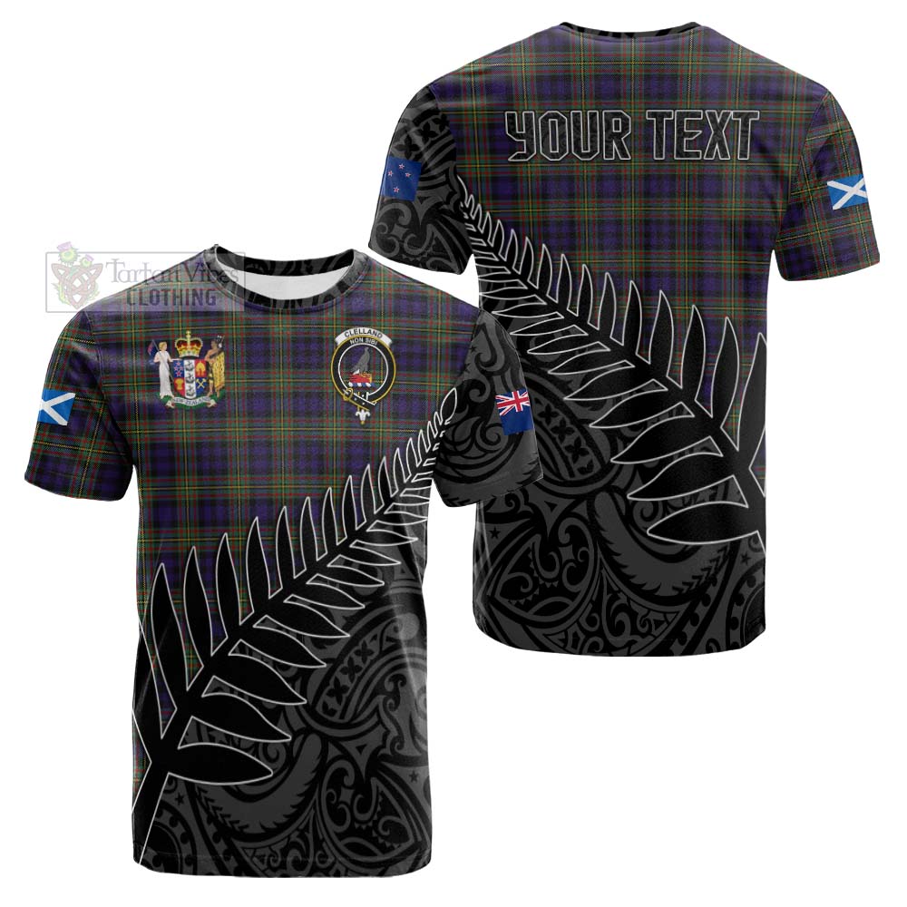 Tartan Vibes Clothing Clelland Crest Tartan Cotton T-shirt with New Zealand Silver Fern Half Style