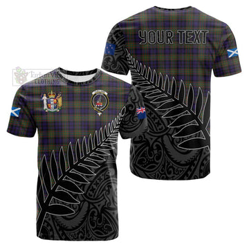 Clelland Crest Tartan Cotton T-shirt with New Zealand Silver Fern Half Style