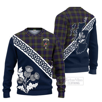 Clelland Tartan Ugly Sweater Featuring Thistle and Scotland Map