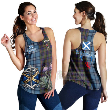 Clelland Tartan Women's Racerback Tanks Happy St. Andrew's Day Half Tartan Style