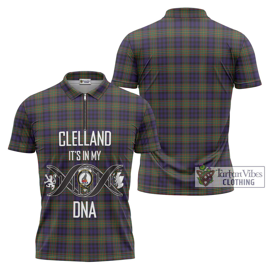 Clelland Tartan Zipper Polo Shirt with Family Crest DNA In Me Style Unisex - Tartanvibesclothing Shop