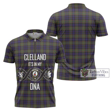 Clelland Tartan Zipper Polo Shirt with Family Crest DNA In Me Style