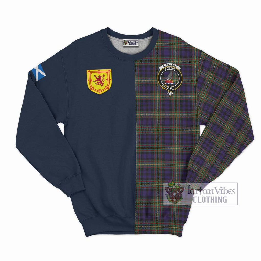 Tartan Vibes Clothing Clelland Tartan Sweatshirt with Scottish Lion Royal Arm Half Style