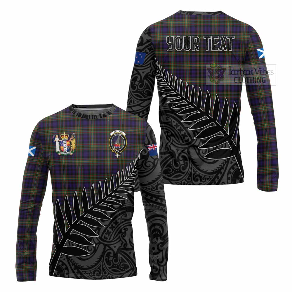 Tartan Vibes Clothing Clelland Crest Tartan Long Sleeve T-Shirt with New Zealand Silver Fern Half Style