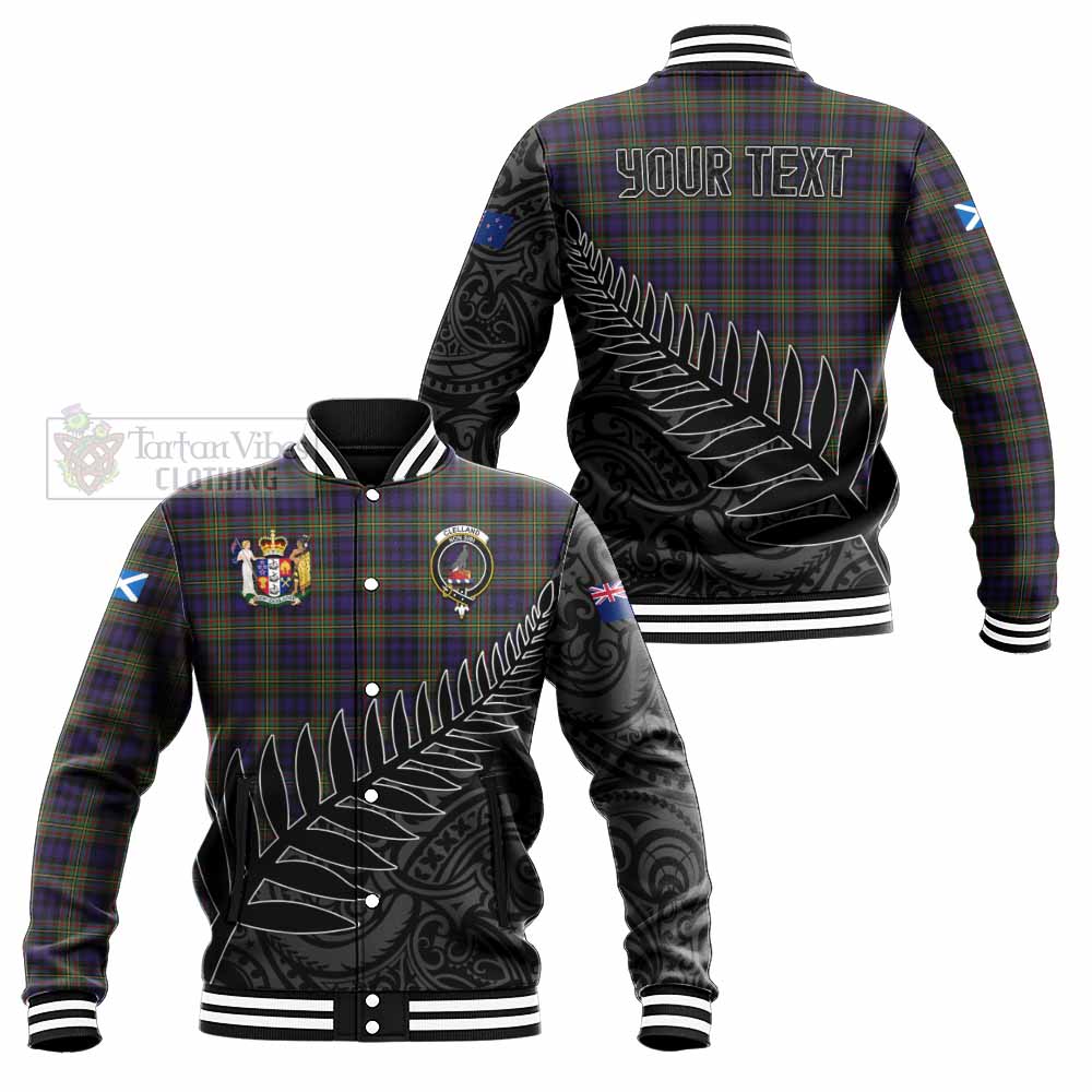 Tartan Vibes Clothing Clelland Crest Tartan Baseball Jacket with New Zealand Silver Fern Half Style