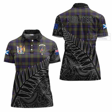 Clelland Crest Tartan Women's Polo Shirt with New Zealand Silver Fern Half Style