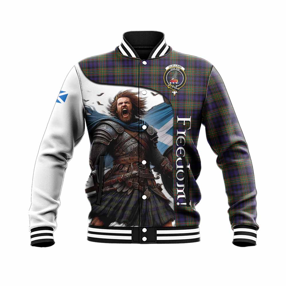 Tartan Vibes Clothing Clelland Crest Tartan Baseball Jacket Inspired by the Freedom of Scottish Warrior