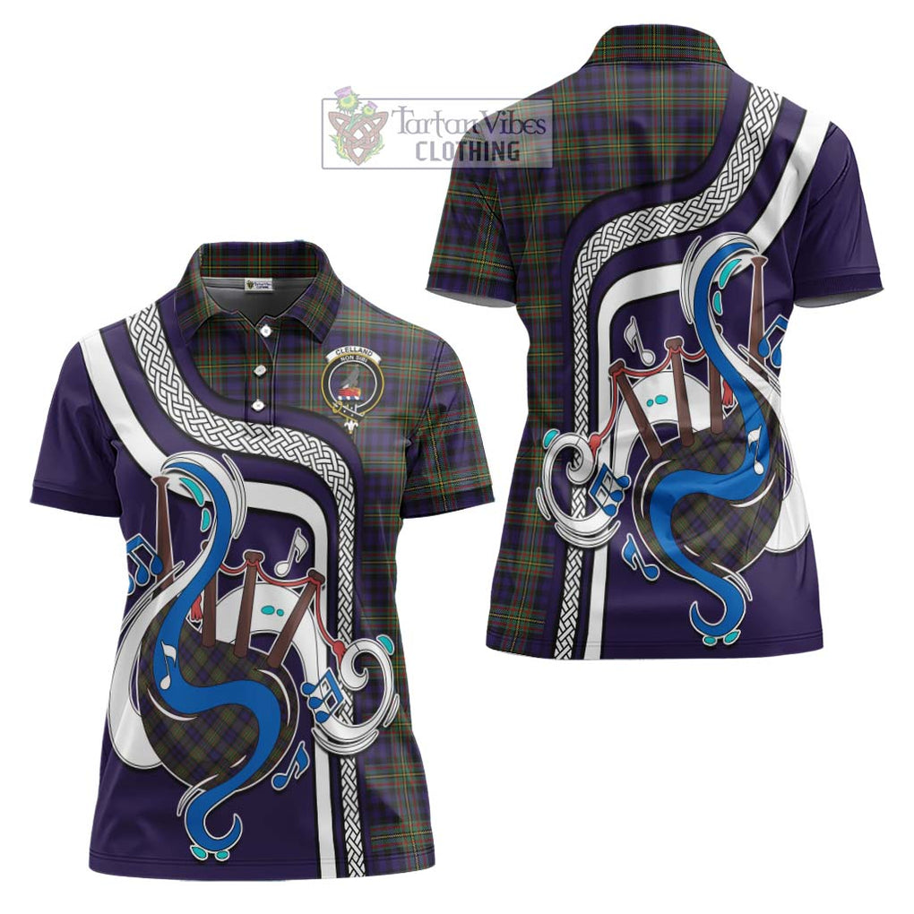 Clelland Tartan Women's Polo Shirt with Epic Bagpipe Style Women - Tartanvibesclothing Shop